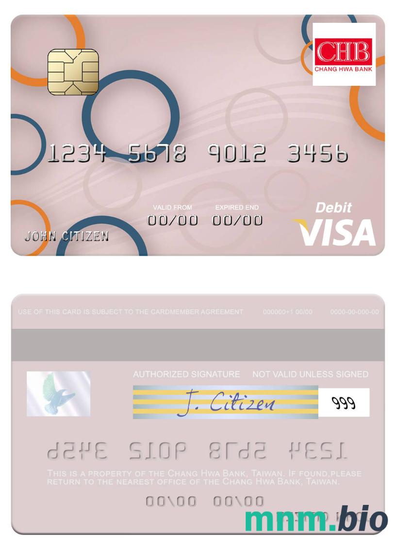 Taiwan Chang Hwa Bank visa debet karta przykład w formacie PSD